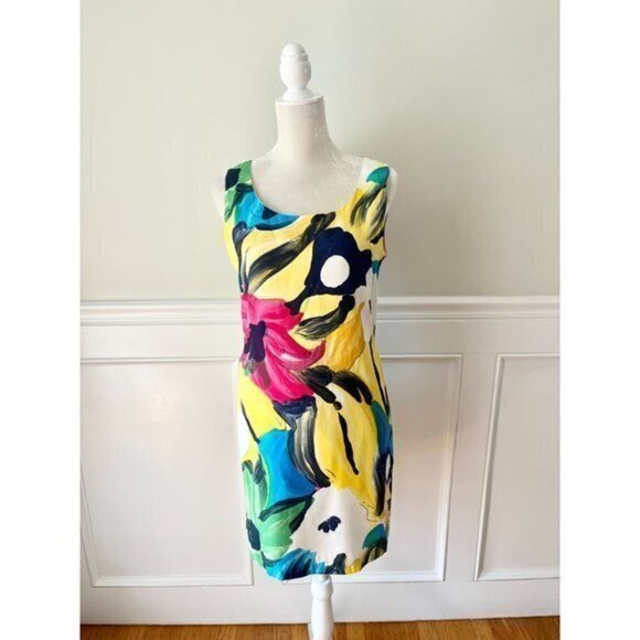 Marshall Rousso Vintage Abstract Print Sheath Dress S - Picture 1 of 4